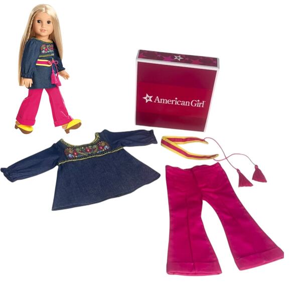American Girl Julie Doll Tunic Outfit Denim Top Pants Clogs Belt Accessories Box - Picture 10 of 10